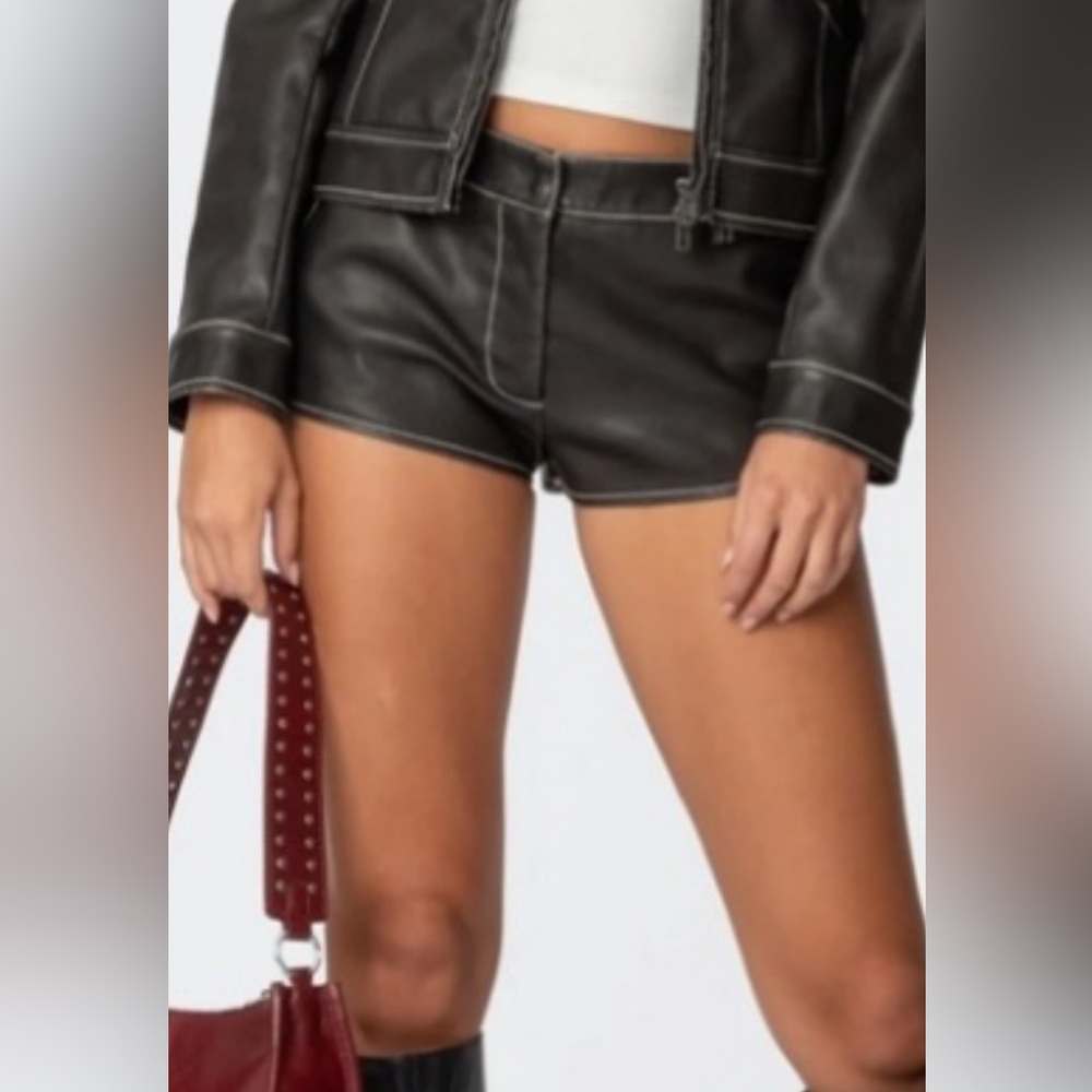 Edikted black vegan Leather Shorts